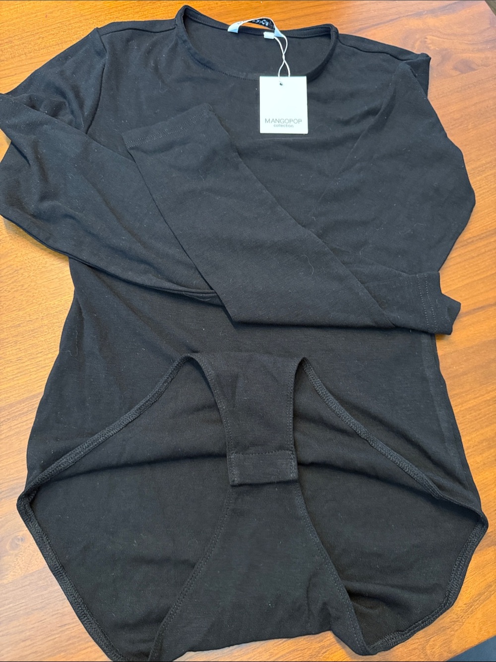 Mango Black Long-Sleeve Snap-Crotch Bodysuit with Crew Neck